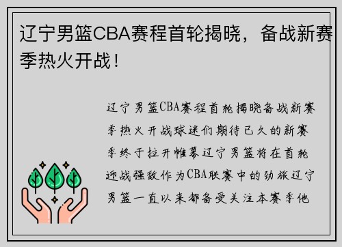 辽宁男篮CBA赛程首轮揭晓，备战新赛季热火开战！